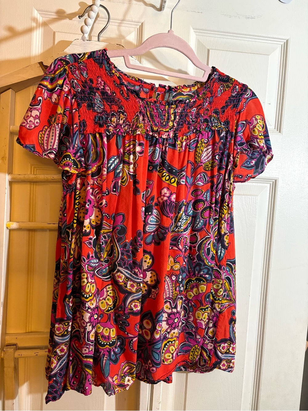 Anthropologie Red Multicolor Floral Paisley Top